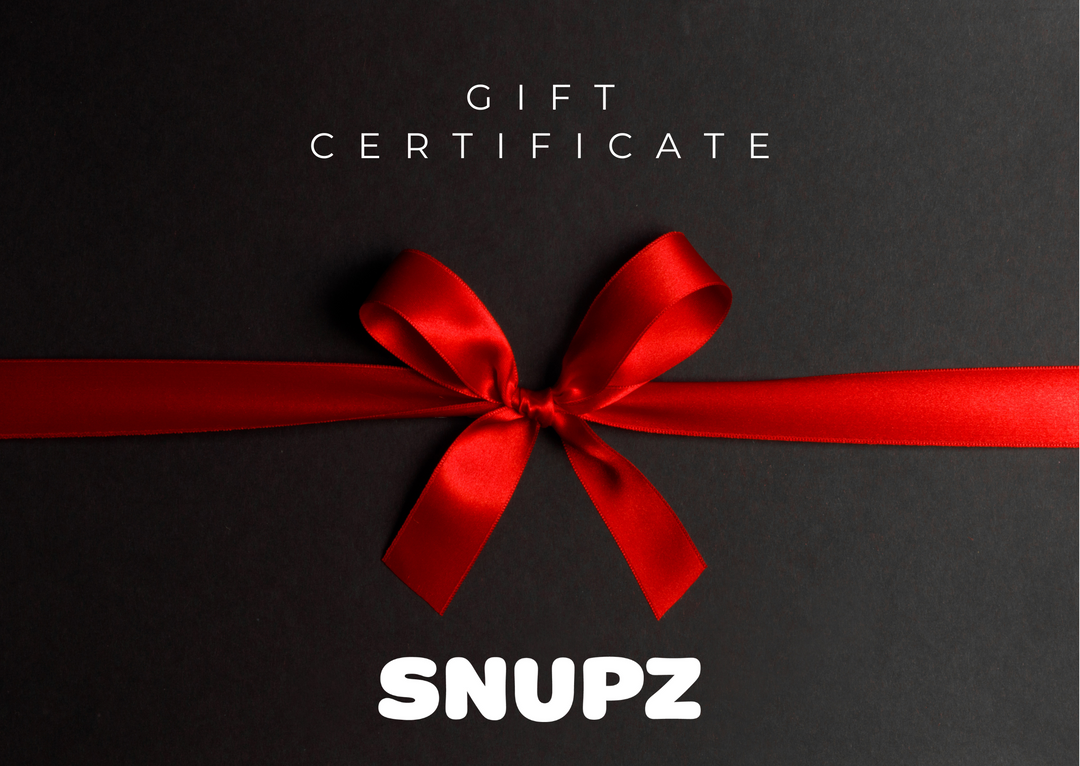 Image of a SNUPZ gift certificate with red ribbon