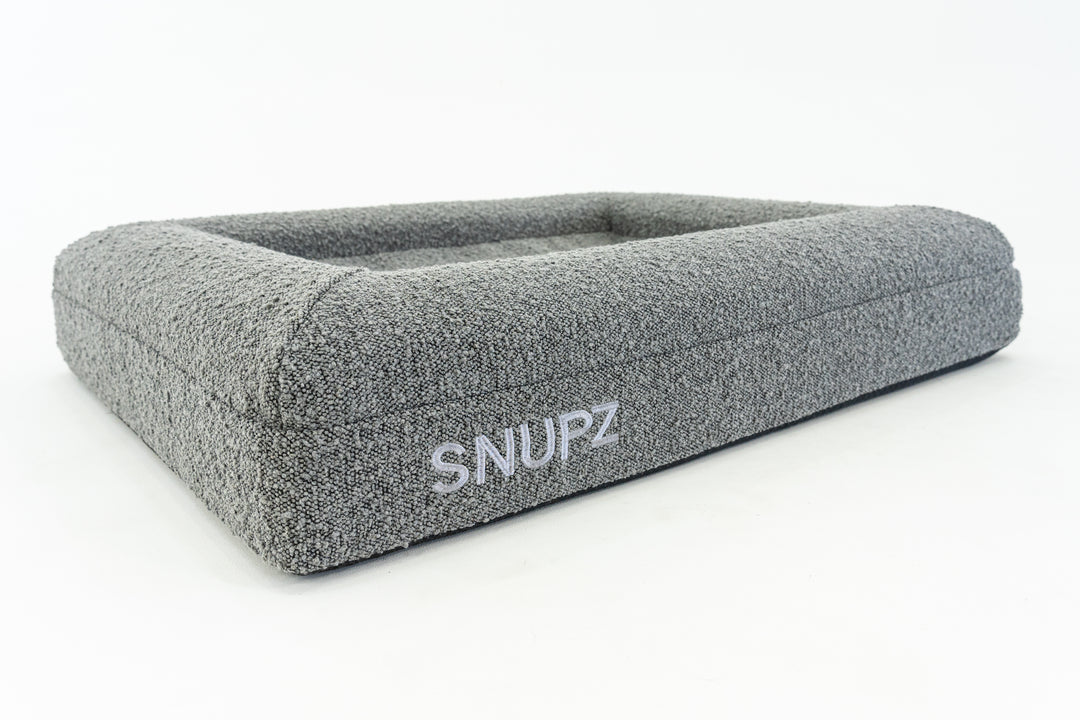 SNUPZ Luxury Orthopedic grey boucle dog bed